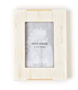Wooden photo frame with 'MATR BOOMIE' branding on a white background