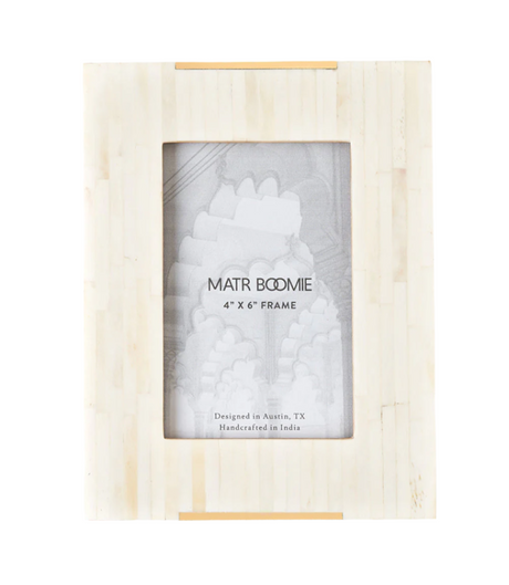 Mukhendu 4x6 Picture Frame -  Carved Bone, Brass Accent - Sumiye Co