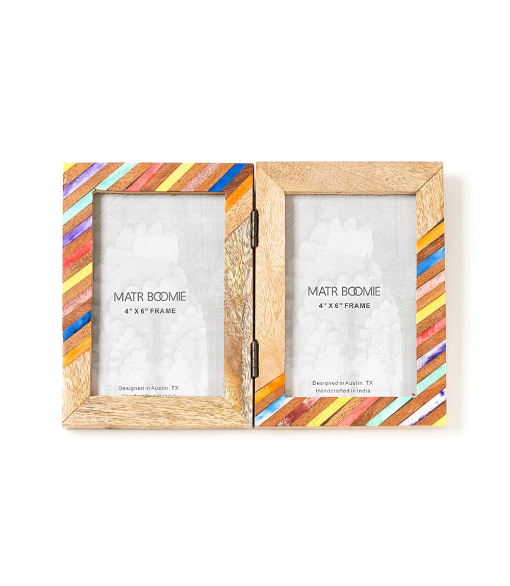 Banka Mundi 4x6 Multicolor Double Picture Frame - Bone, Wood by Matr Boomie - Sumiye Co