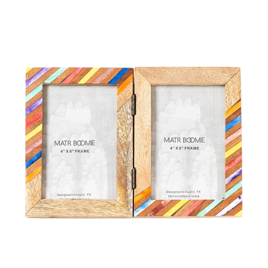 Colorful striped photo frame with two white backgrounds