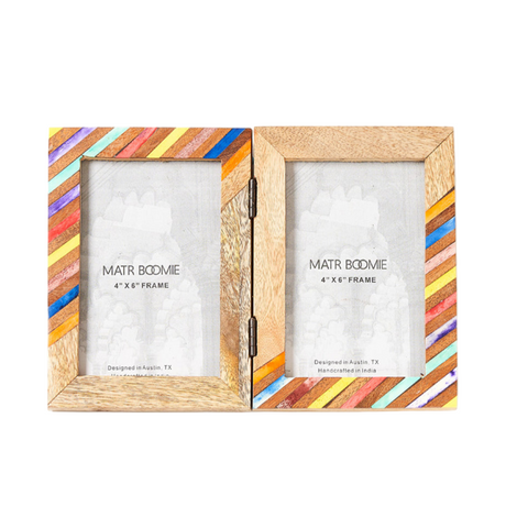 Colorful striped photo frame with two white backgrounds