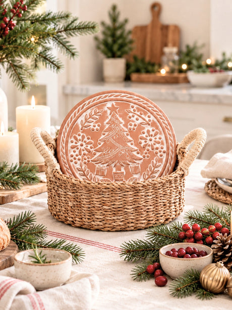 Bread Warmer & Basket Gift Set with Tea Towel - Christmas Round-2