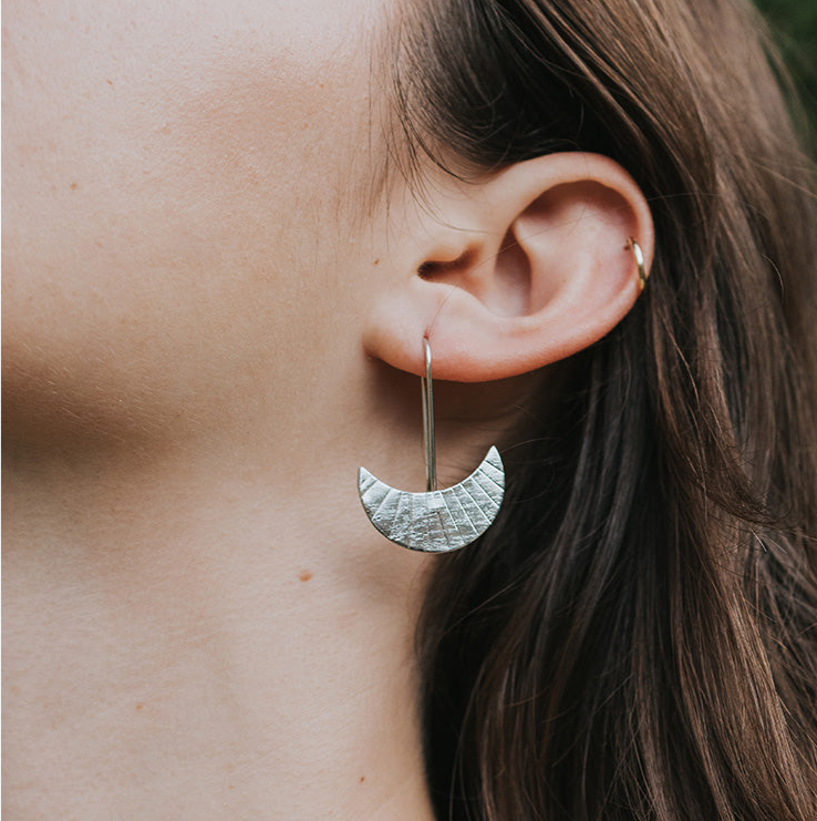 Bairavi Crescent Moon Drop Earrings - Silver by Matr Boomie - Sumiye Co
