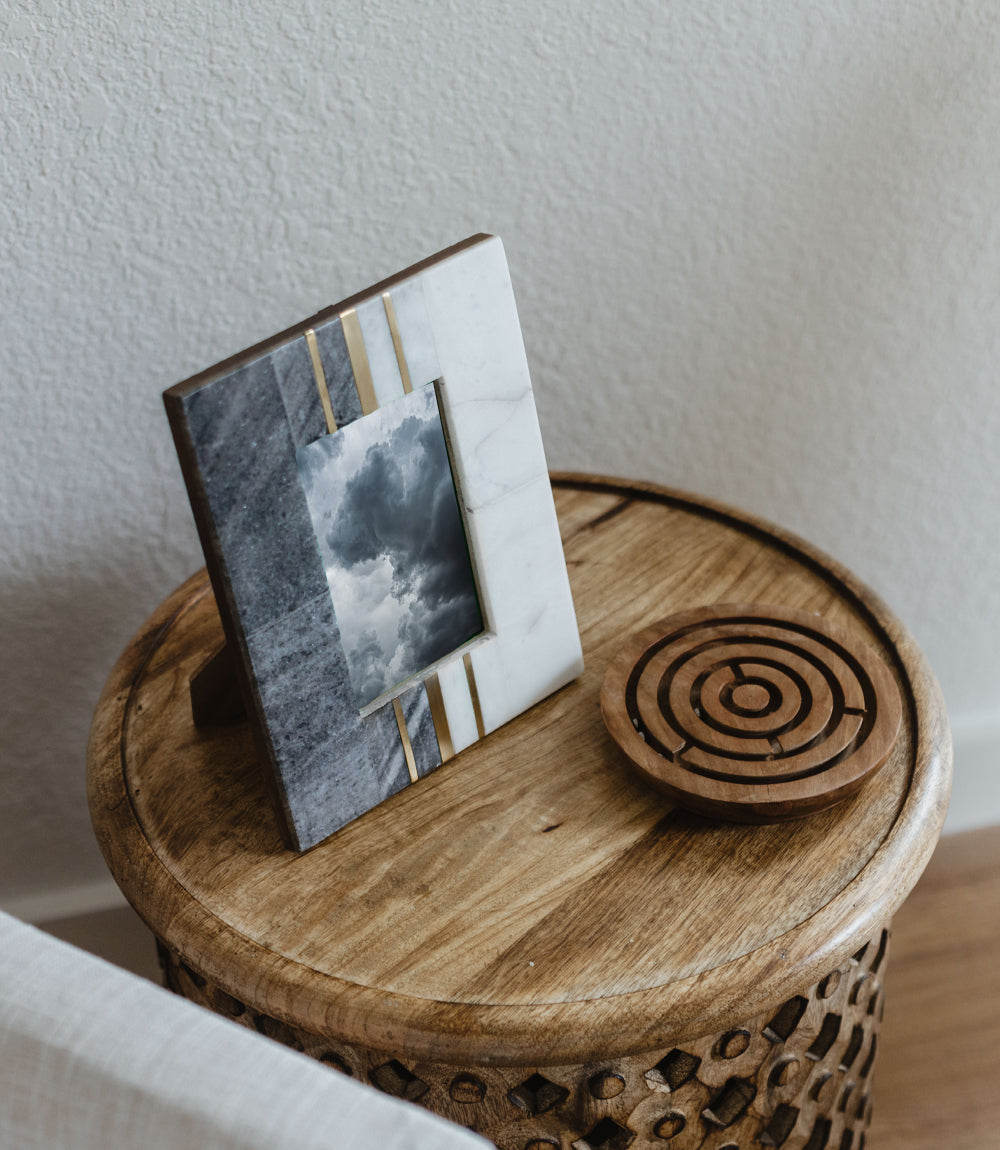 Sammita 4x6 Black & White Picture Frame - Hand Carved Marble by Matr Boomie - Sumiye Co