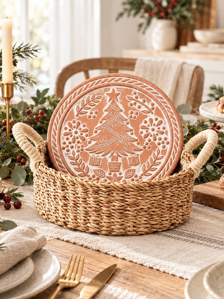Bread Warmer & Basket Gift Set with Tea Towel - Christmas Round-4