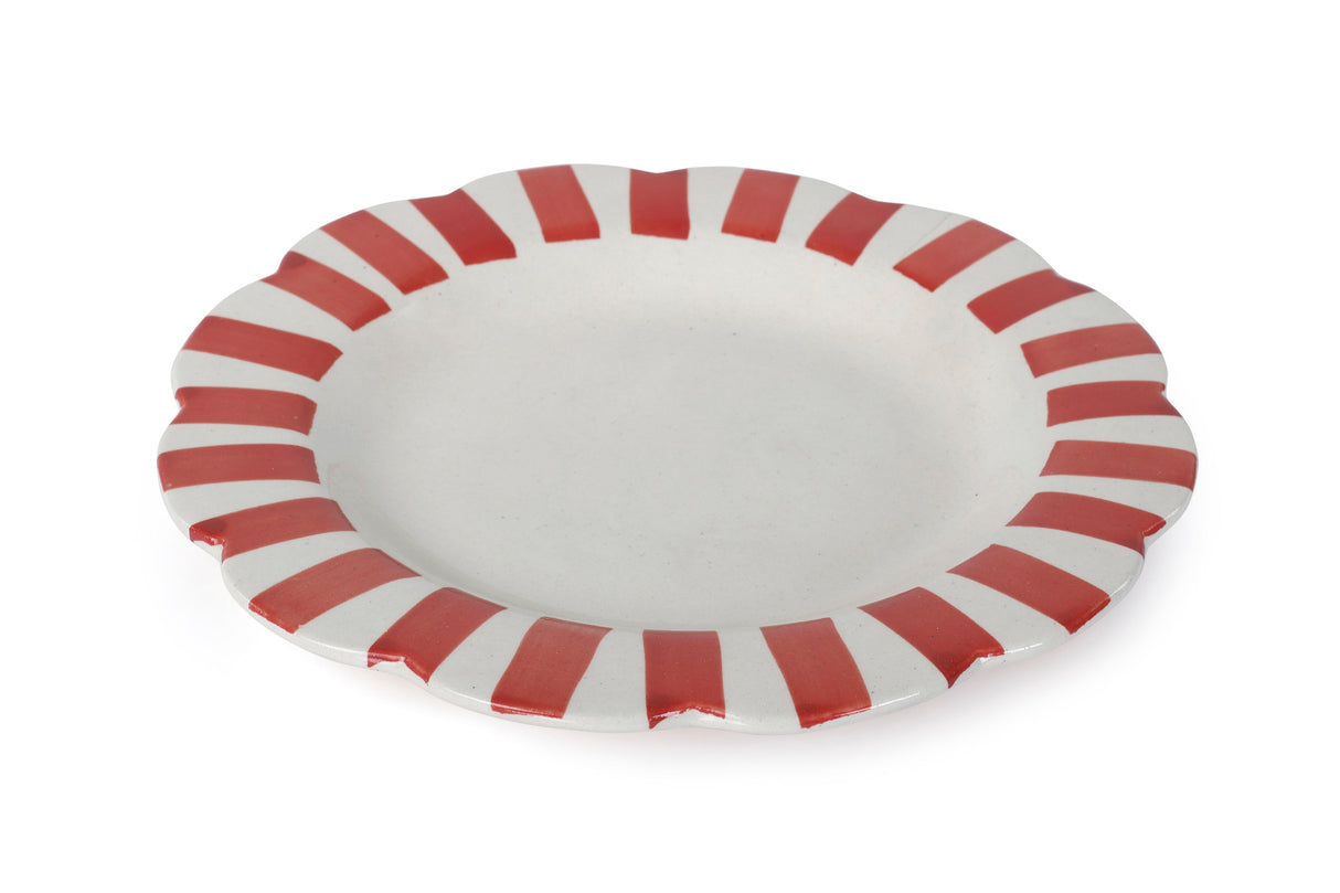 Ceramic Stripe Dinner Plate,  Red- 10 x 10 x 1.25 Inches ( Set of 4 )