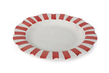 Ceramic Stripe Dinner Plate,  Red- 10 x 10 x 1.25 Inches ( Set of 4 )
