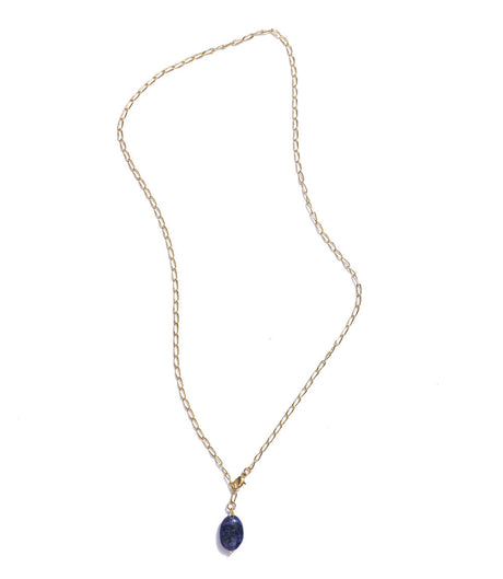 Necklace with a blue pendant on a white background