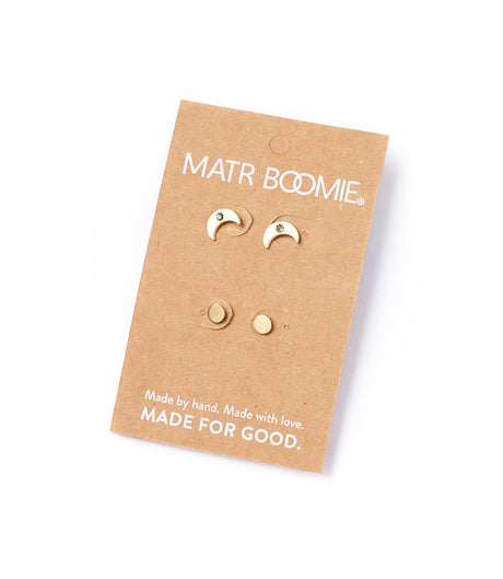 Ruchi Crescent Moon Tiny Dot Gold Stud Earrings Set of 2 by Matr Boomie - Sumiye Co
