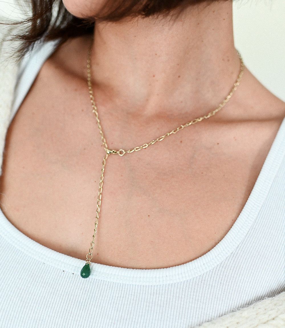 Indali Aventurine Gemstone Drop Necklace - Green, Semi Precious - Sumiye Co