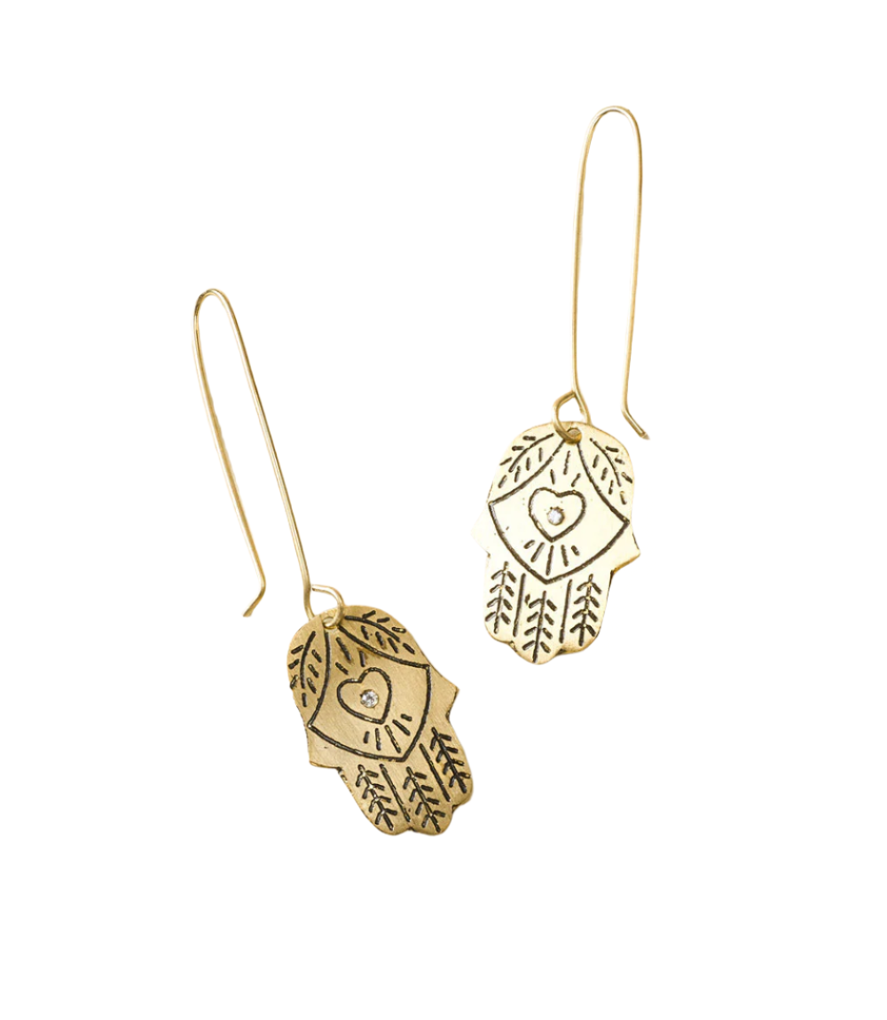 Ruchi Hamsa Gold Dangling Earrings by Matr Boomie - Sumiye Co