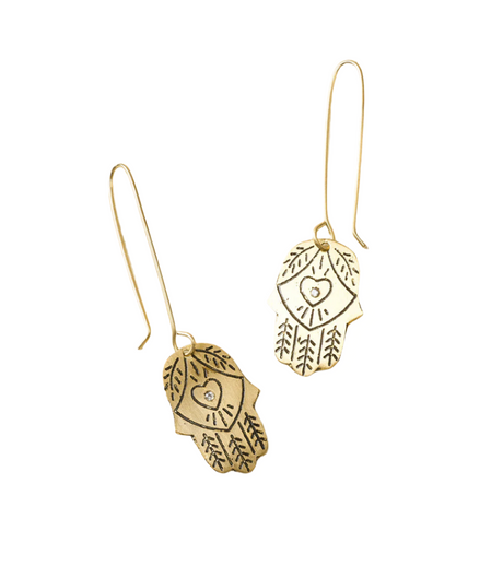 Ruchi Hamsa Gold Dangling Earrings by Matr Boomie - Sumiye Co
