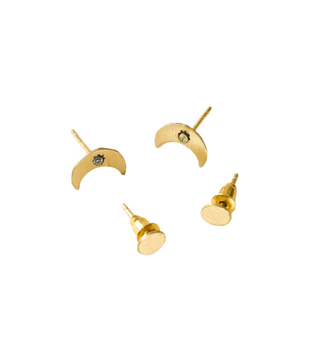 Ruchi Crescent Moon Tiny Dot Gold Stud Earrings Set of 2 by Matr Boomie - Sumiye Co