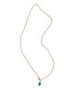 Necklace with a green teardrop pendant on a white background