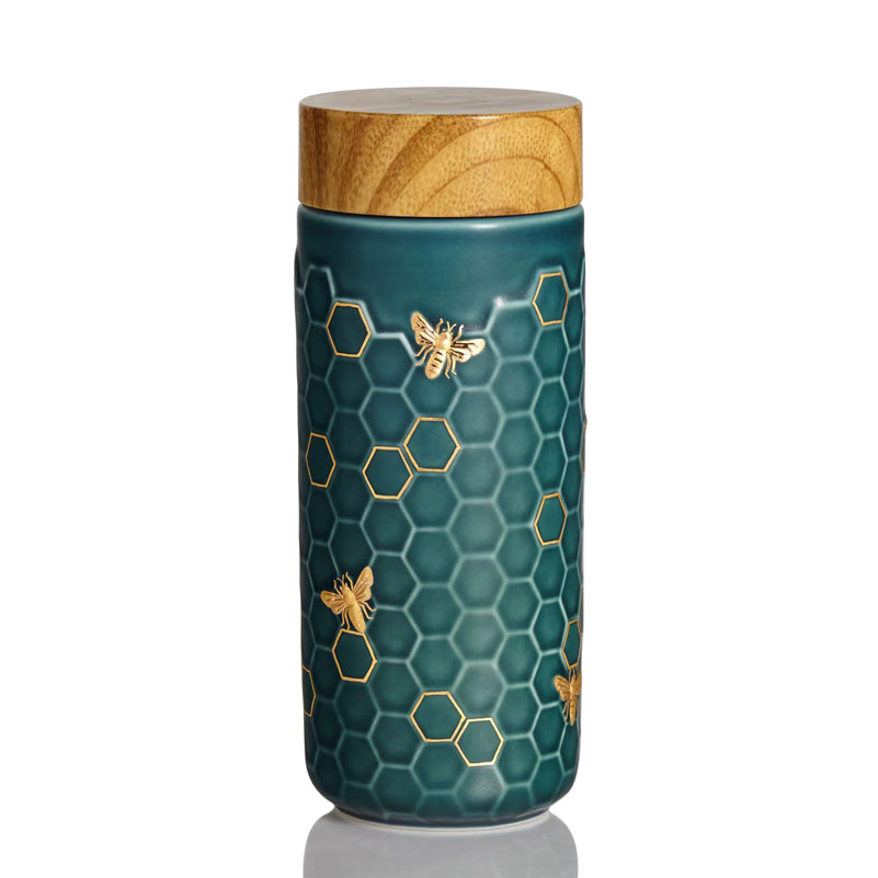 Ceramic Travel Mug | Honey Bee - Hand Painted Gold (12 oz)-7