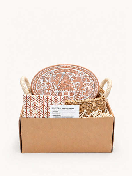 Bread Warmer & Basket Gift Set with Tea Towel - Christmas Oval-0