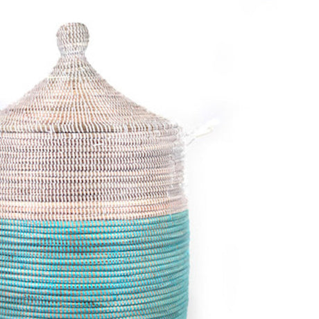 Large Two-Tone Basket 30" x 16.5" - Turquoise + White - Sumiye Co