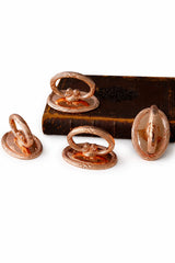 S/4 Vintage Inspired Copper Napkin Rings with Embossed Cross & Bow Pattern
