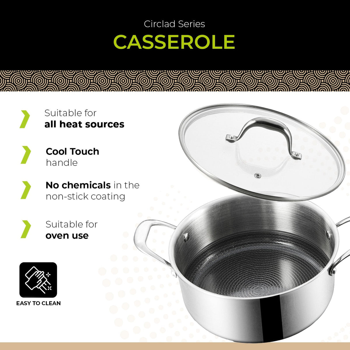 BE | LIVING CIRCLAD Series Casserole with Lid 5 qt / 8.5"/ 24 cm