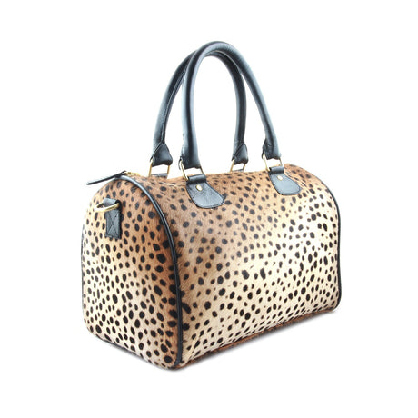 Leopard Print Leather Barrel Bag  | Ethically Sourced Hides - Sumiye Co
