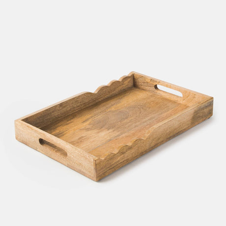 Scalloped Elegance Handcrafted Wooden Serving Tray - Sumiye Co