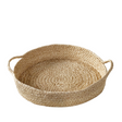 Woven basket with handles on a white background