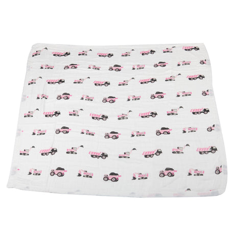 Pink Digger and White Bamboo Muslin Newcastle Blanket-2