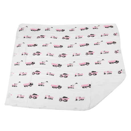Pink Digger and White Bamboo Muslin Newcastle Blanket-3