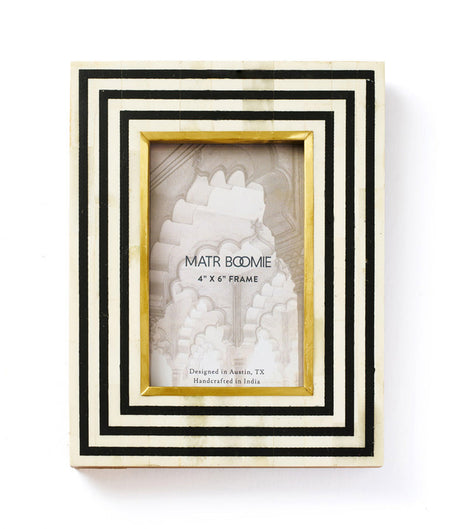 Rajiva 4x6 Black & Cream Picture Frame - Fair Trade Carved Bone - Sumiye Co