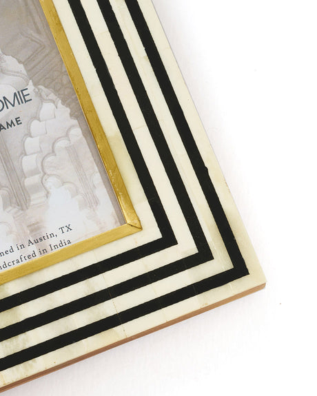 Rajiva 4x6 Black & Cream Picture Frame - Fair Trade Carved Bone - Sumiye Co