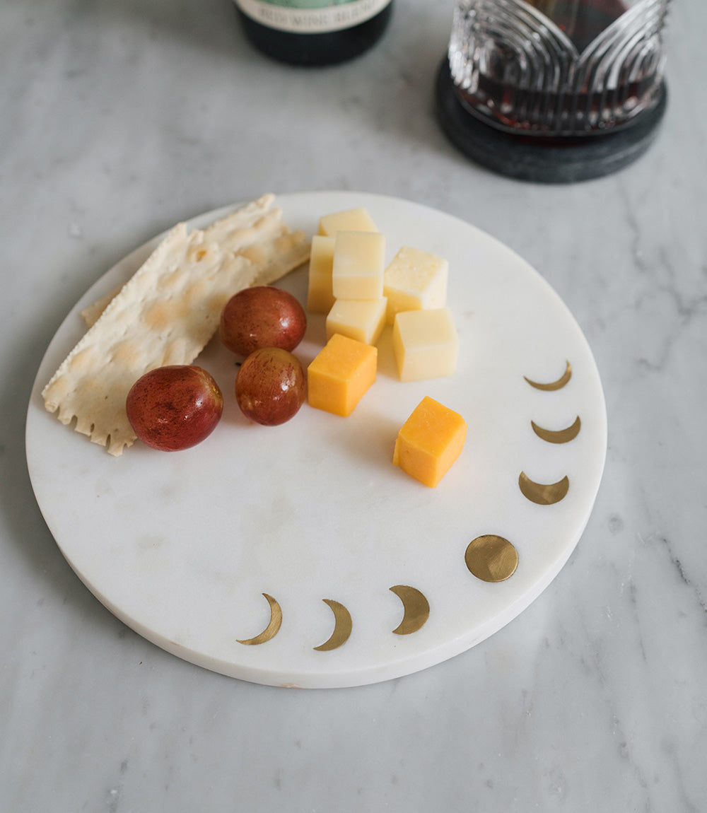 Indukala Moon Phase Cheese Charcuterie Serving Board - Brass & Marble by Matr Boomie - Sumiye Co