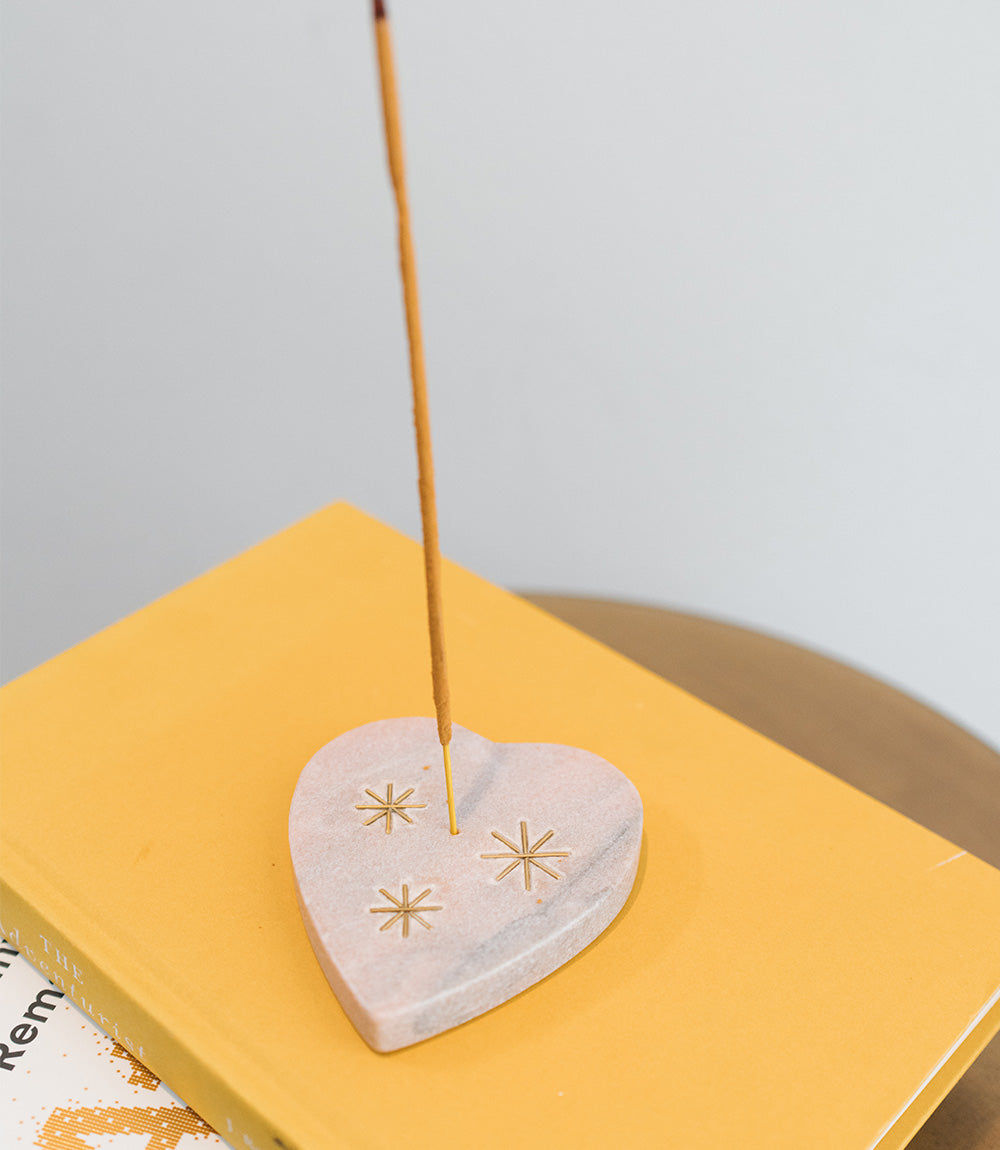 Jaipuri Heart Incense Holder - Pink Carved Marble by Matr Boomie - Sumiye Co