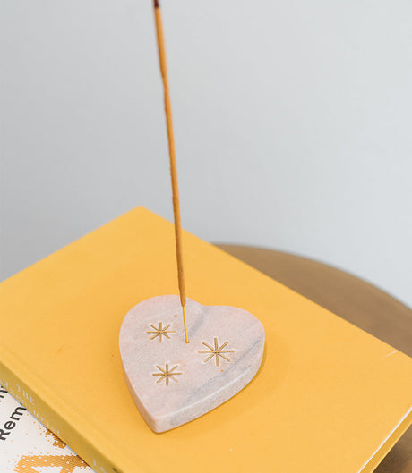 Jaipuri Heart Incense Holder - Pink Carved Marble by Matr Boomie - Sumiye Co