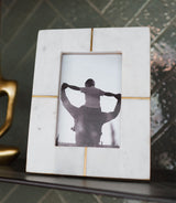 Sammita 4x6 White Picture Frame - Carved Marble Brass Inlay by Matr Boomie - Sumiye Co