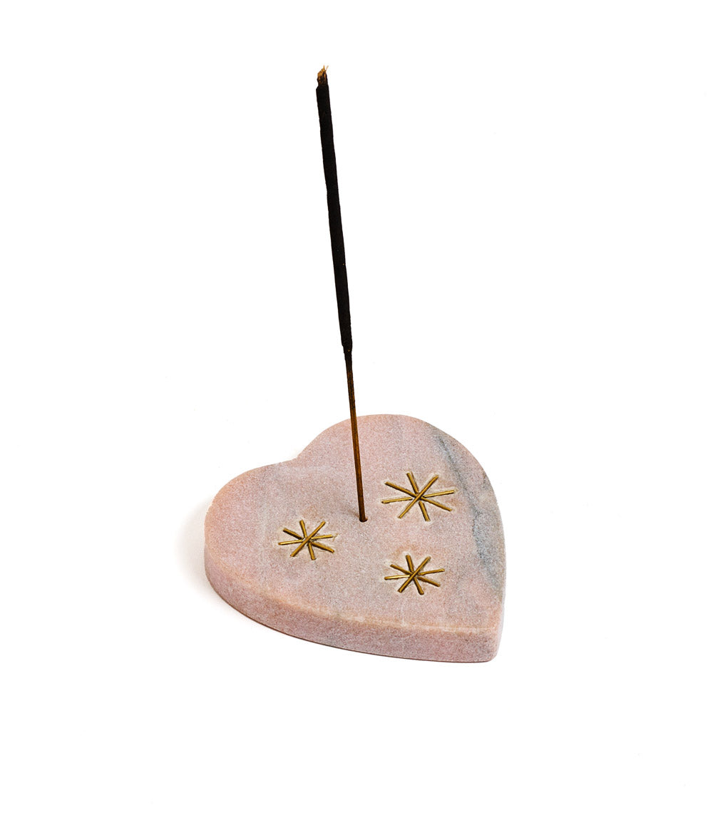 Jaipuri Heart Incense Holder - Pink Carved Marble by Matr Boomie - Sumiye Co