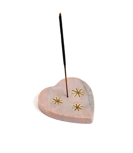 Jaipuri Heart Incense Holder - Pink Carved Marble by Matr Boomie - Sumiye Co