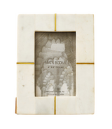 White photo frame with gold accents and 'MATR BOOMIE' branding on a white background