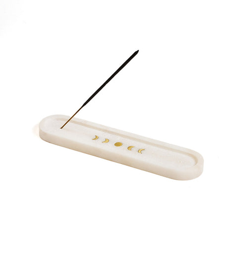 Indukala Moon Phase Incense Holder - White Carved Marble by Matr Boomie - Sumiye Co