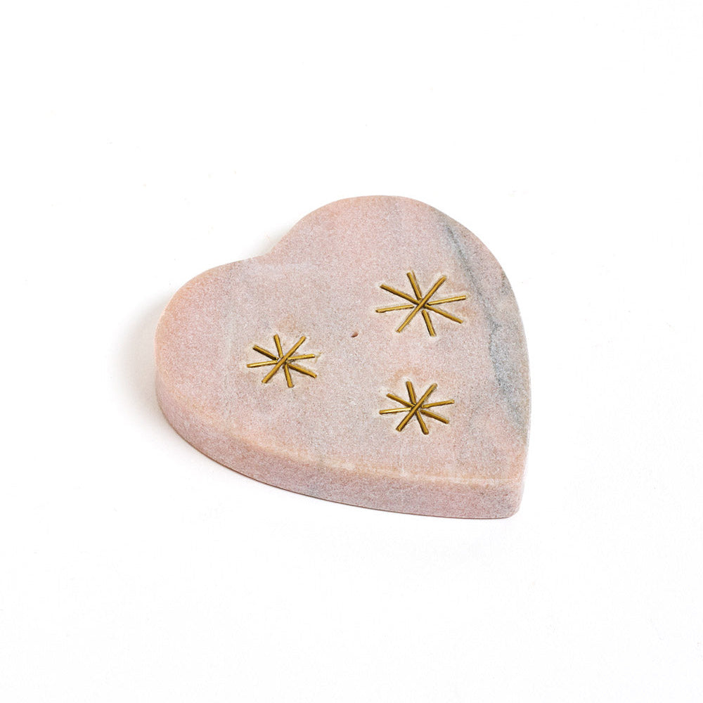 Jaipuri Heart Incense Holder - Pink Carved Marble by Matr Boomie - Sumiye Co