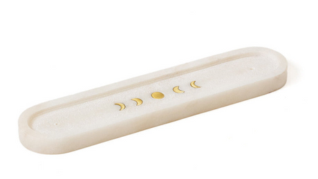 Indukala Moon Phase Incense Holder - White Carved Marble - Sumiye Co
