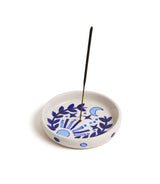 Lalita Round Incense Holder - Hand Painted Blue & White by Matr Boomie - Sumiye Co