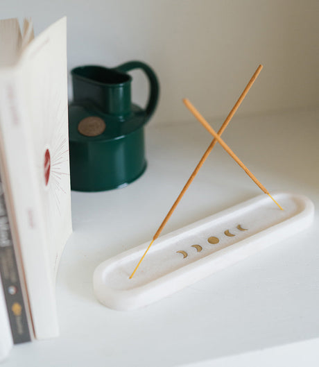 Indukala Moon Phase Incense Holder - White Carved Marble by Matr Boomie - Sumiye Co