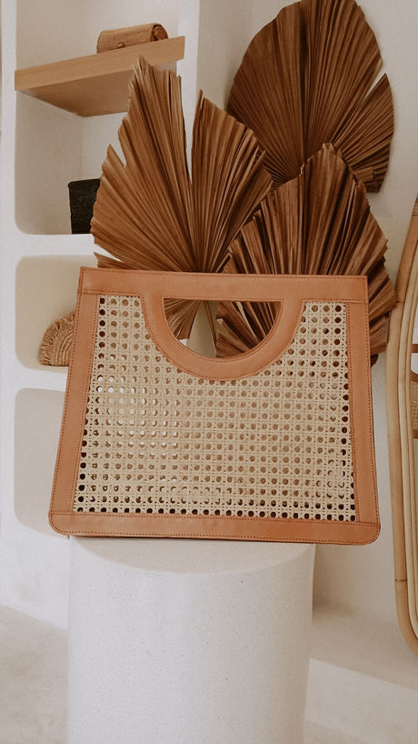 Cora Leather and Rattan Handbag - Sumiye Co