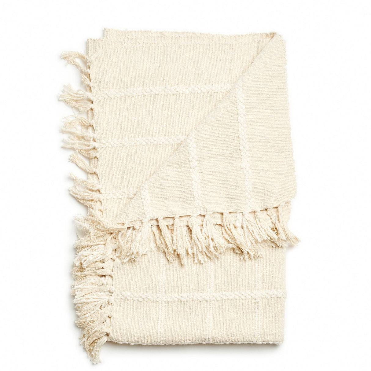 Sea Shell White Textured Checks Handloom Throw - Sumiye Co