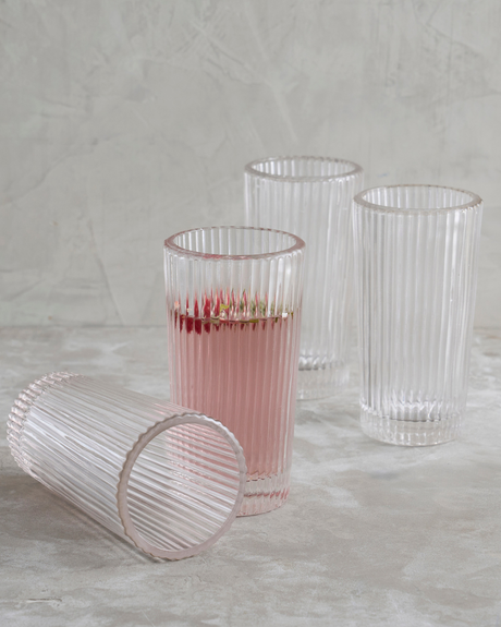 Ribbed Clear Tall Glasses - Set of 4 - Sumiye Co