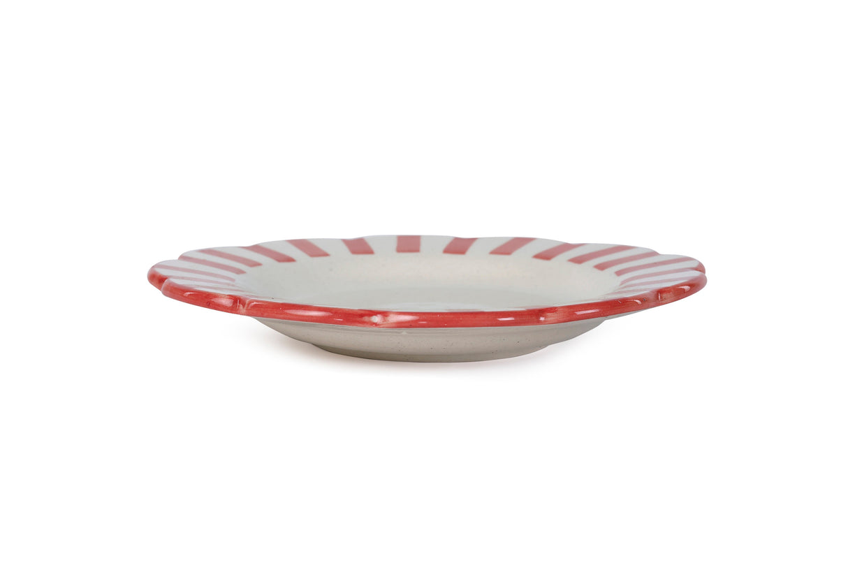 Ceramic Stripe Salad Plate, Red- 8.25x 8.25 x 1.25 Inches ( Set of 2 )