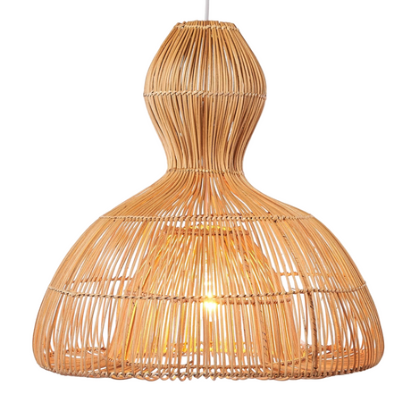 Wicker pendant light on a white background