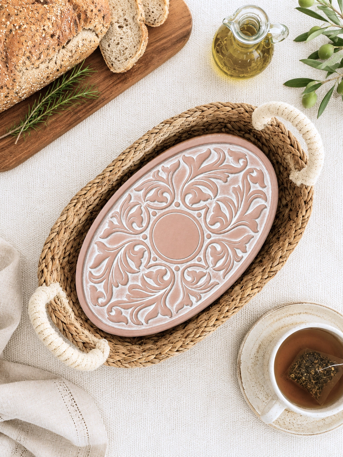 Bread Warmer & Basket - Vintage Vine Oval-1