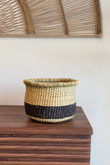 Handwoven Natural and Black Planter Basket