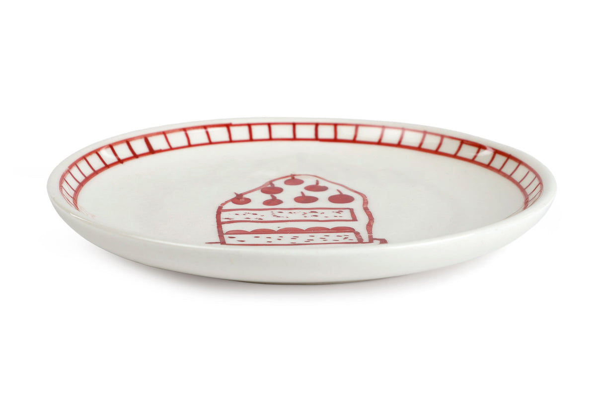 S/2 Ceramic Celebration Dessert Plate - Red